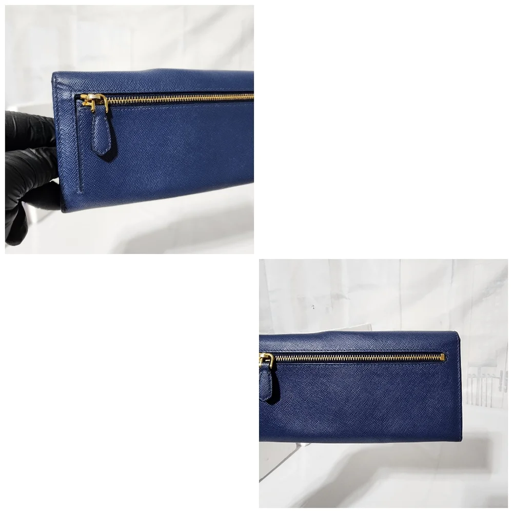 Prada Saffiano Leather Continental Wallet Blue